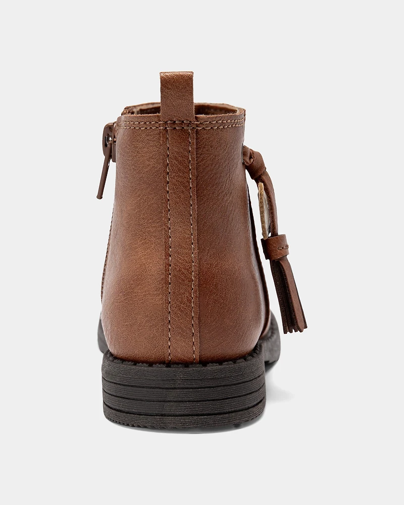 Toddler Girl Tassel Zip-Up Boots - Brown