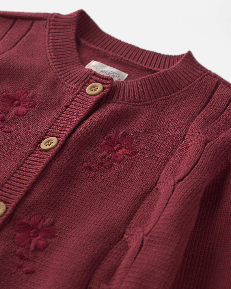 Toddler Girl Organic Cotton Sweater Knit Embroidered Cardigan