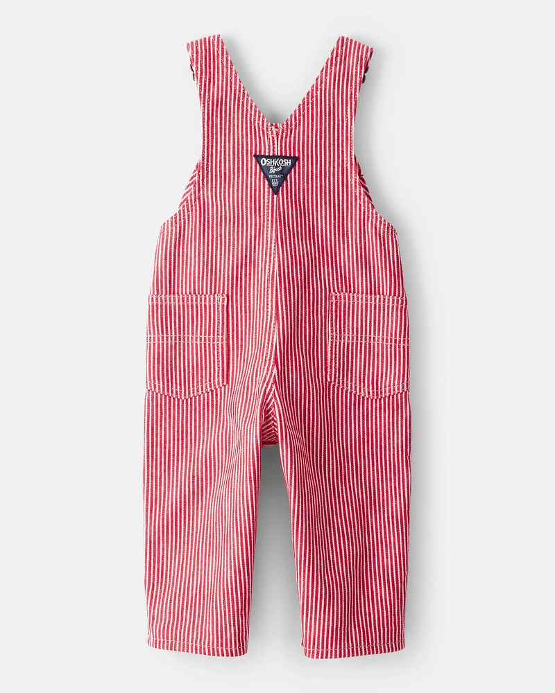 Baby Hickory Stripe Overalls - Red/Ivory