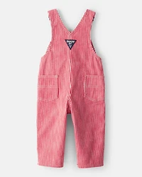 Baby Hickory Stripe Overalls - Red/Ivory