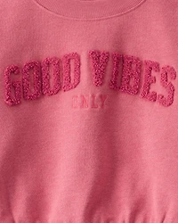 Girls 2-Piece Oversized "Good Vibes" Sweatshirt & Drawstring Pants Set - Pink
