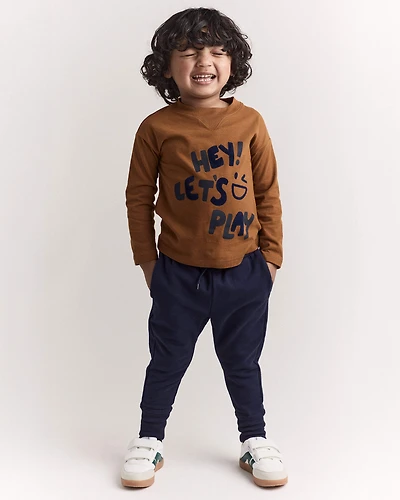Toddler 'Hey! Let's Play' Long-Sleeve Graphic Tee - Cinnamon