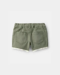 Toddler Girl Eyelet Trim Twill Shorts - Olive