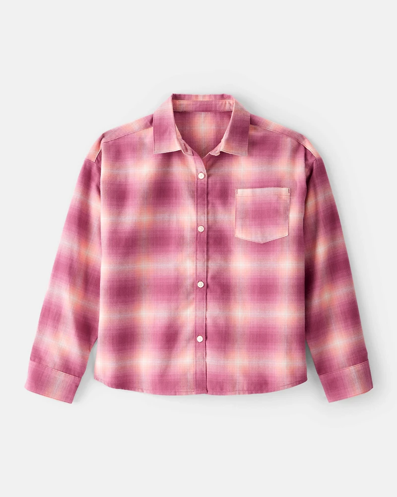 Girls Plaid Long-Sleeve Button-Down - Pink