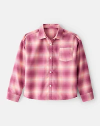 Girls Plaid Long-Sleeve Button-Down - Pink