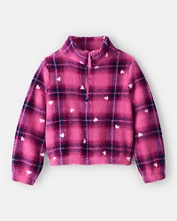 Girls Plaid Sherpa Quarter-Zip Pullover - Pink