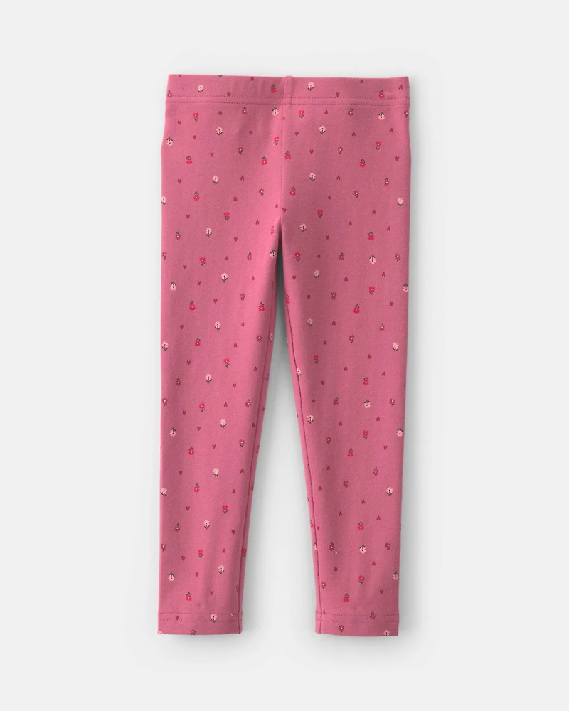 Toddler Girl Floral Cotton Pull-On Stretch Leggings - Pink