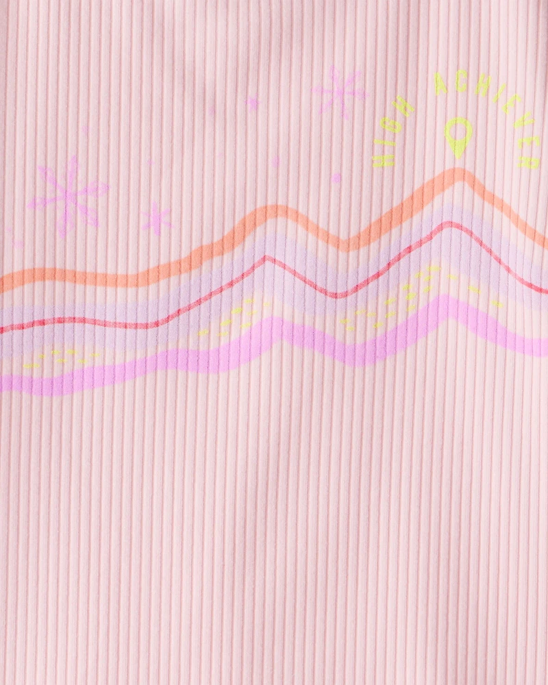 Girls 2-Piece Active Rib Long-Sleeve Top & Flare Pants Set - Pink