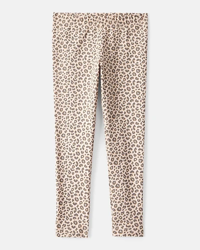 Girls Cotton Leopard Stretch Leggings - Brown