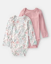 Baby Girl 2-Pack Butterfly Garden PurelySoft Multipack Bodysuits - Pink/Ivory