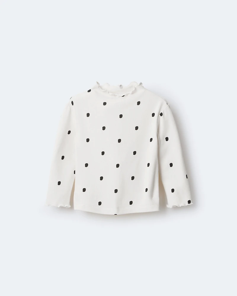 Toddler Girl Polka Dot Mock Neck Long-Sleeve Top - Ivory