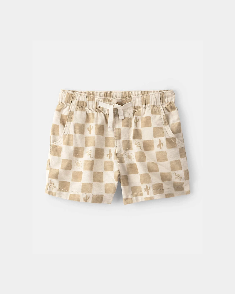 Toddler Boy Cactus Checkered Drawstring Shorts - Beige