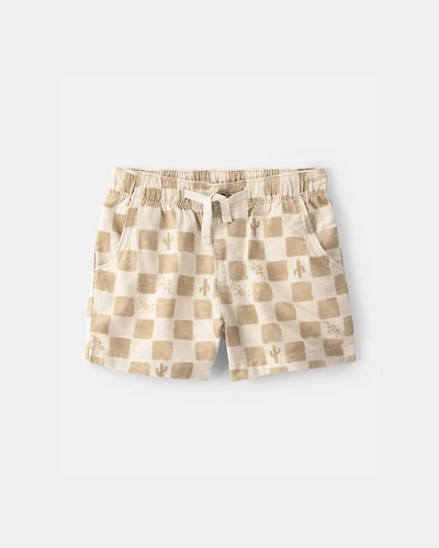Toddler Boy Cactus Checkered Drawstring Shorts - Beige