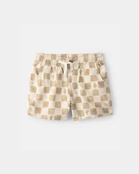 Toddler Boy Cactus Checkered Drawstring Shorts - Beige