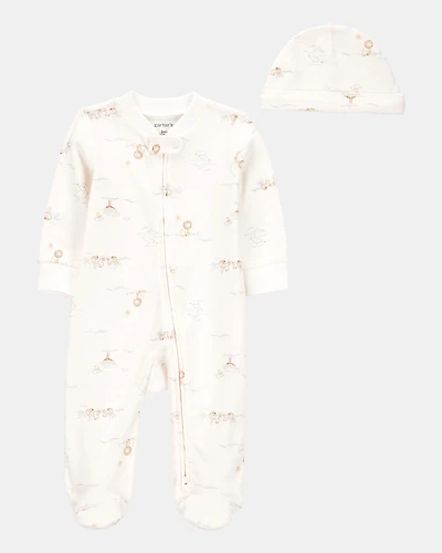 Baby Boy 2-Piece 2-Way Zip Sleep & Play & Cap Set - Cream