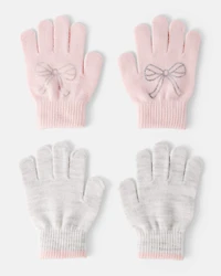 Girls 2-Pack Bow Winter Gloves - Grey/Pink
