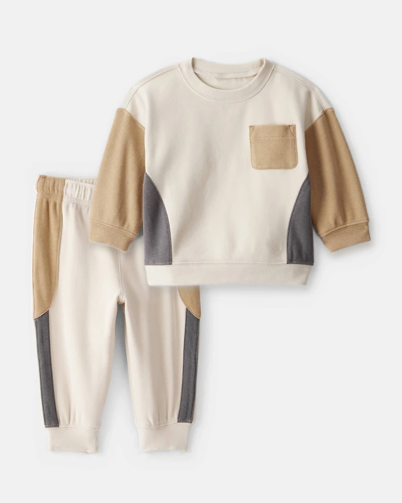 Baby Boy 2-Piece Colorblock Pullover Sweatshirt & Joggers Set - Tan