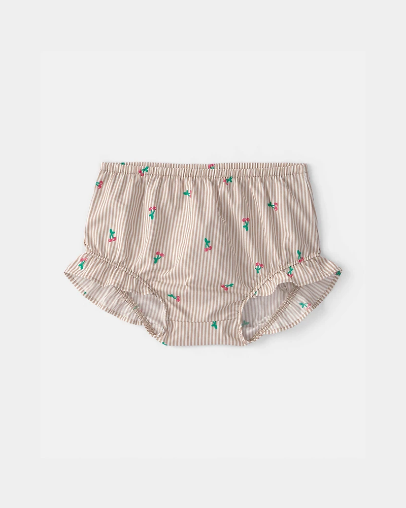 Baby Girl 3-Piece Cherry Striped Outfit Set - Beige/White