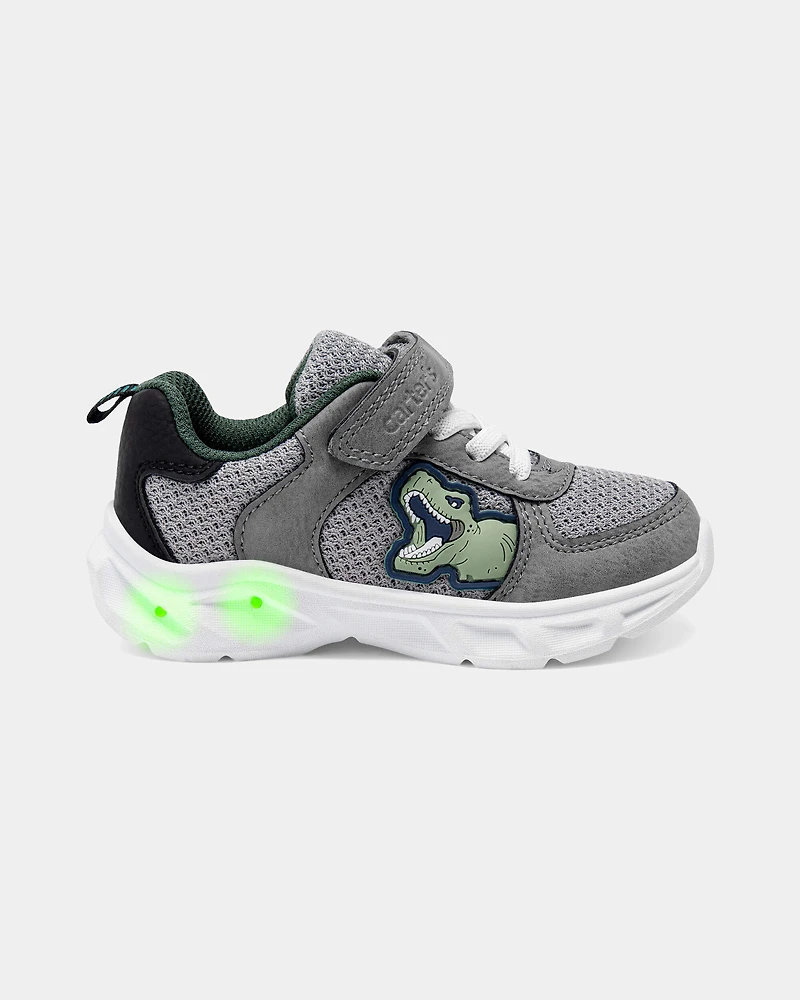 Toddler Boy Light-Up Dinosaur Athletic Sneakers - Grey/White