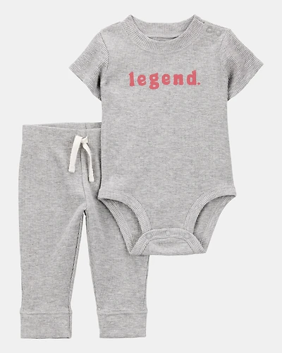 Baby 2-Piece Legend Short-Sleeve Waffle Knit Bodysuit & Pant Set - Grey