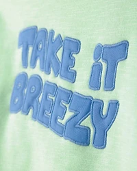 Toddler Boy 2-Piece 'Take It Breezy' French Terry Pullover Sweatshirt & Striped Joggers Set - Green/Blue