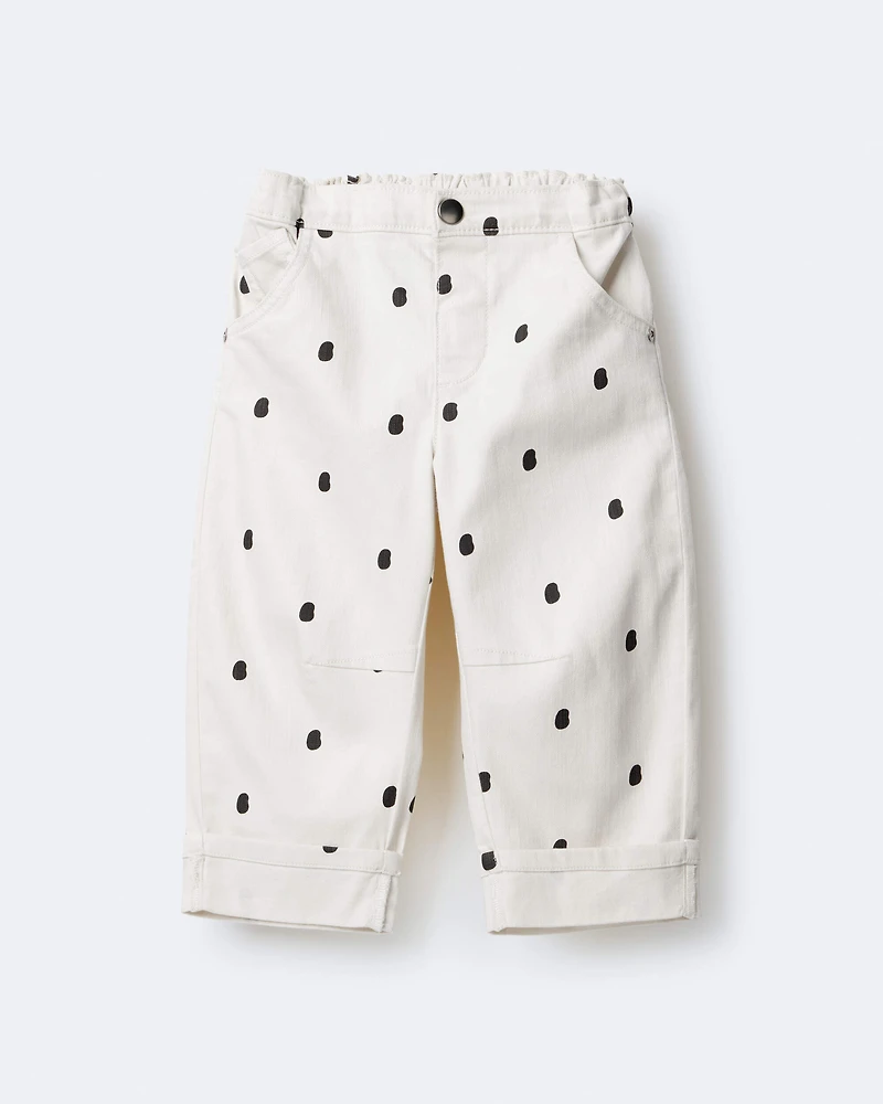Toddler Girl Polka Dot Cuffed Barrel Pant - Ivory