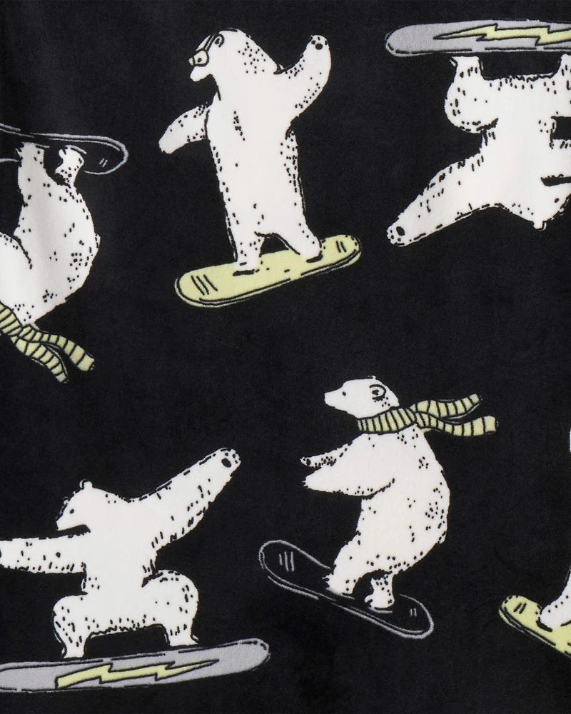 Boys Polar Bear Print DreamPlush Long-Sleeve Snug Fit 2-Piece Pajamas - Black