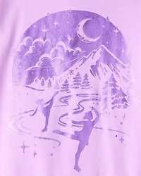 Girls Ice Skates 100% Cotton Snug Fit 4-Piece Pajamas - Purple