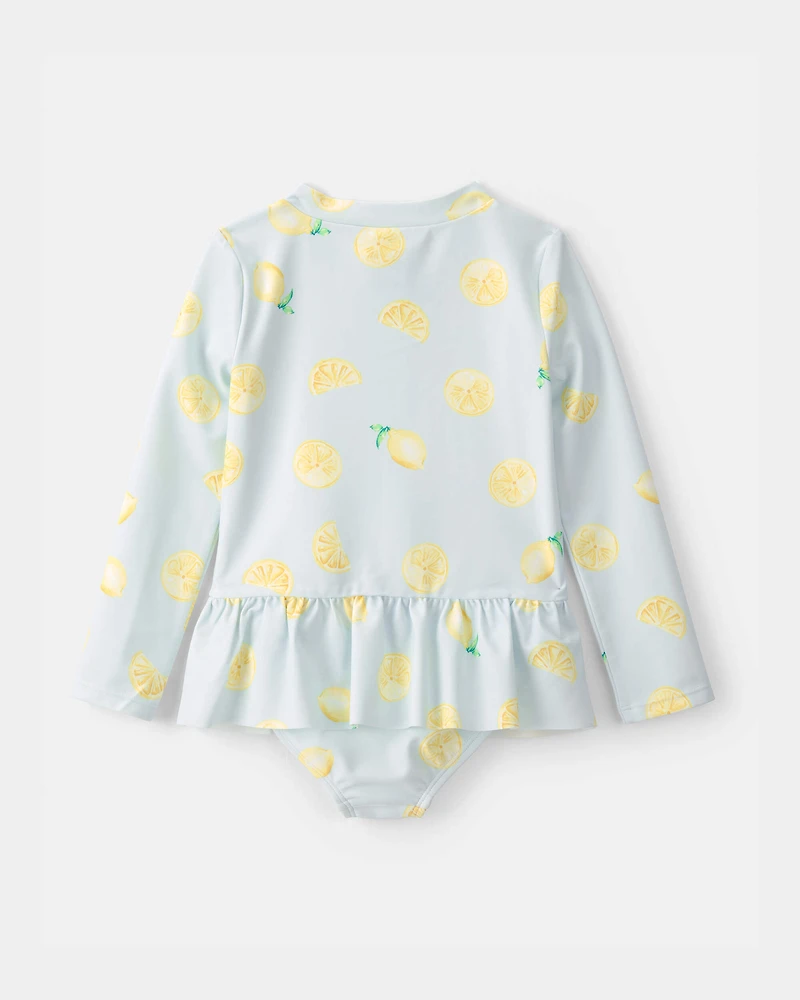 Toddler Girl 1-Piece Lemon Rashguard Swimsuit - Blue