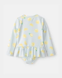 Toddler Girl 1-Piece Lemon Rashguard Swimsuit - Blue