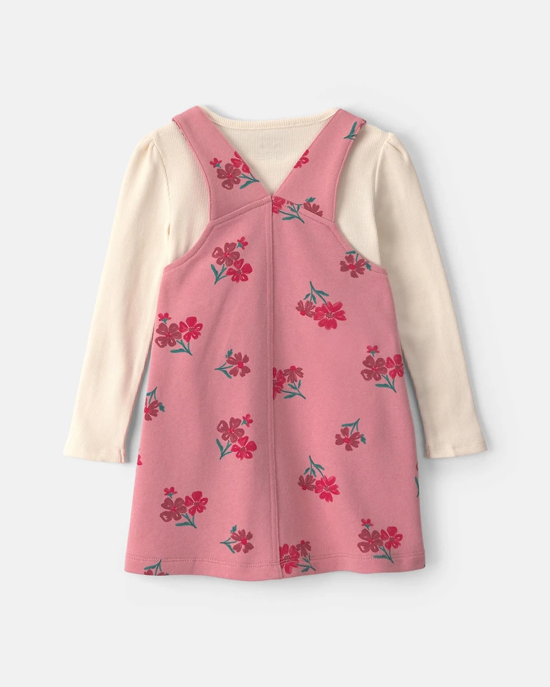 Toddler Girl Floral French Terry Long-Sleeve Dress Set - Pink/Cream