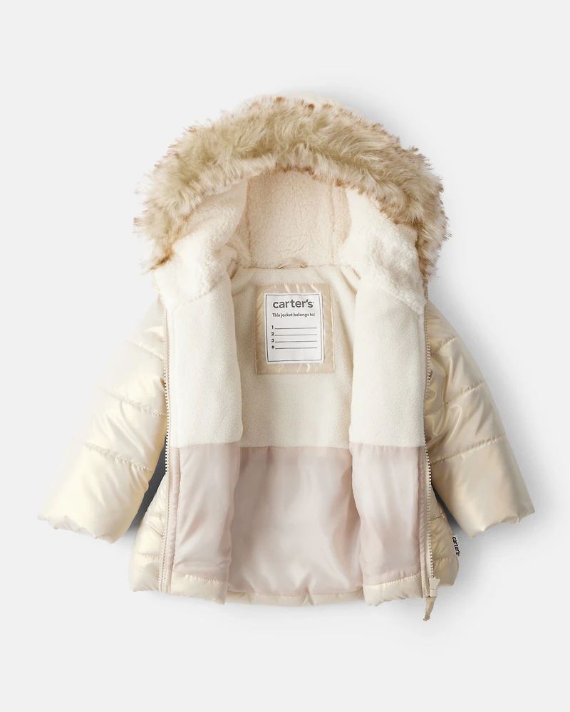 Baby Girl Hooded Heavyweight Winter Jacket - Cream
