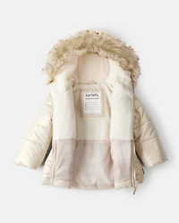 Baby Girl Hooded Heavyweight Winter Jacket - Cream
