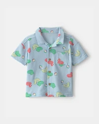 Toddler Boy Pool Floatie Short-Sleeve Button-Down Shirt - Blue