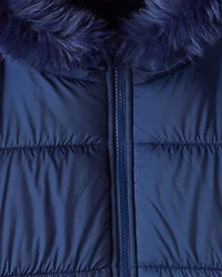 Girls Hooded Puffer Jacket - Navy