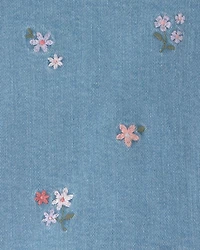 Girls Floral Embroidered Denim Wrap Skort - Medium Wash