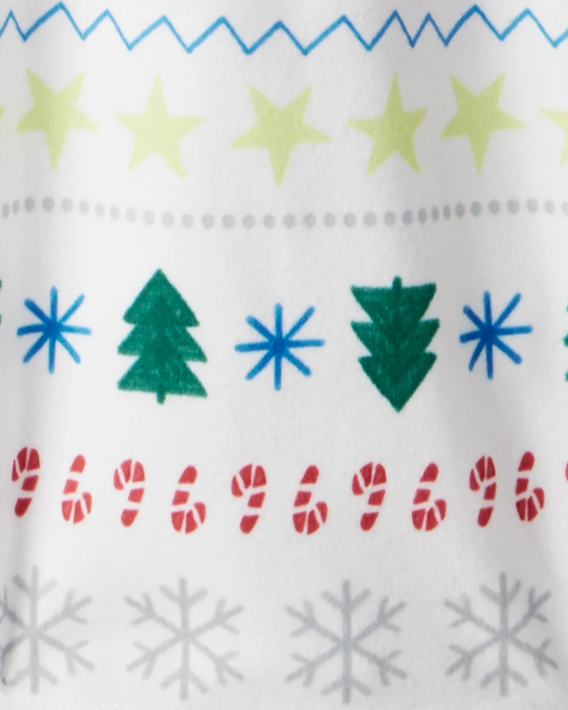 Toddler Snowman Fair Isle Cotton Long-Sleeve Snug Fit 2-Piece Pajamas - Green/White