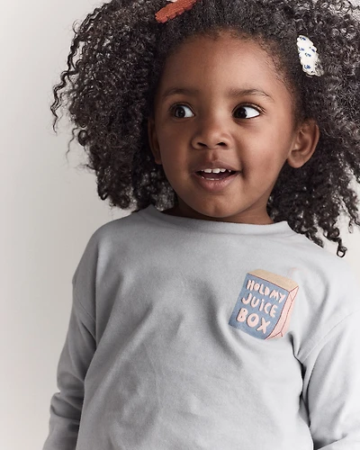 Toddler 'Hold My Juice Box' Long-Sleeve Relaxed Graphic Tee - Light Blue