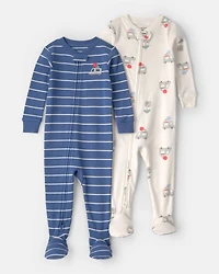Toddler 2-Pack Ice Cream Truck 100% Cotton Snug Fit 1-Piece Pajama - Blue/Ivory