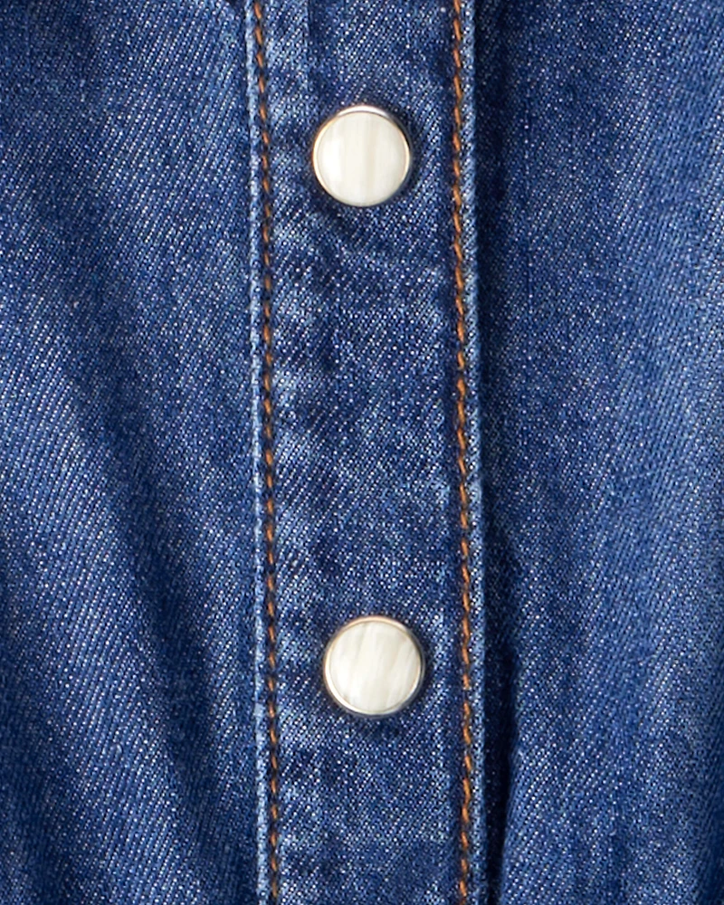 Toddler Girl Denim Cotton Long-Sleeve Jumpsuit - Smokey Wash