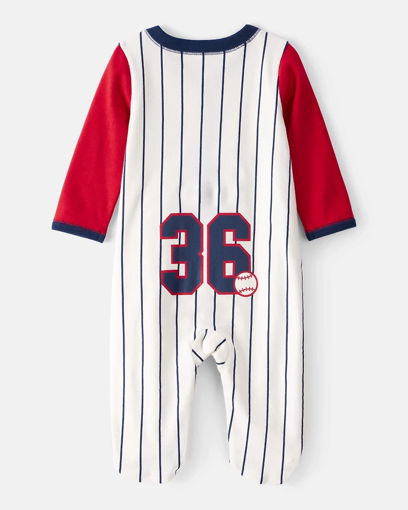 Baby Baseball Snap-Up Cotton Sleep & Play Pajamas