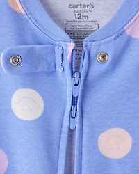 Baby Girl Smiley Face Print 100% Cotton Long-Sleeve Snug Fit 1-Piece Pajamas - Blue