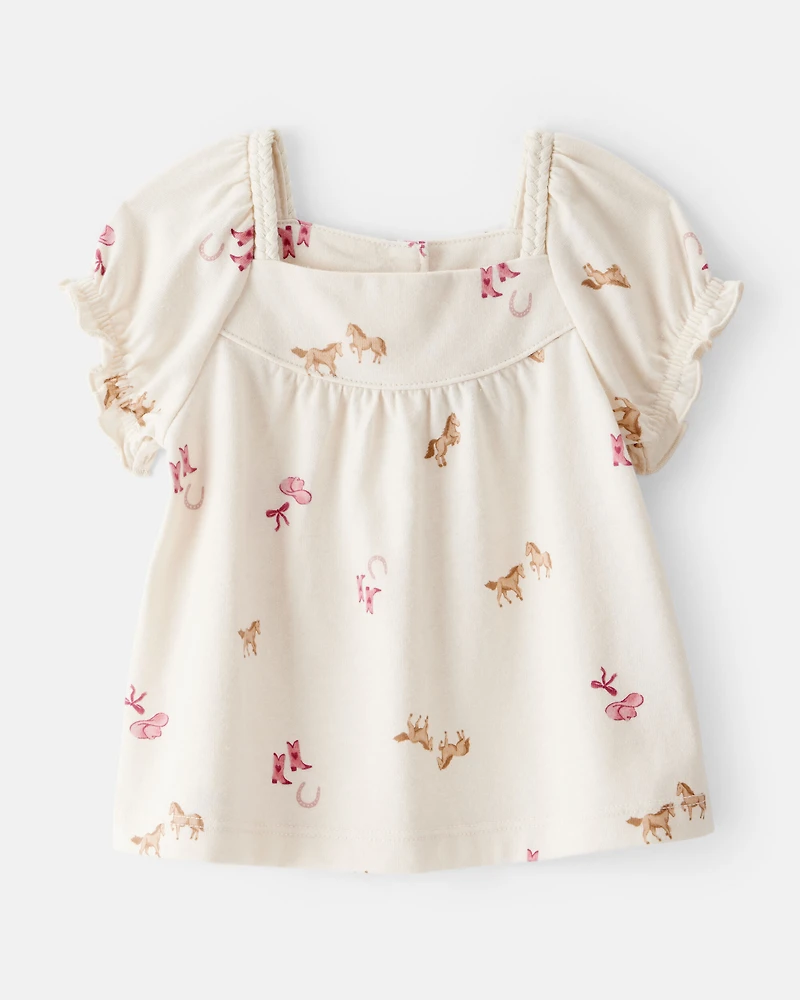 Baby Girl 2-Piece Cowgirl Print Bodysuit & Cotton Skort Set - Cream/Pink