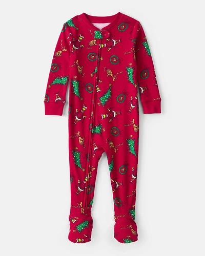 Baby Dr. Seuss™ The Grinch Print 100% Cotton Long-Sleeve Snug Fit 1-Piece Pajamas - Red