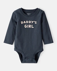 Baby Girl "Daddy's Girl" Cotton Long-Sleeve Graphic Bodysuit - Navy Blue