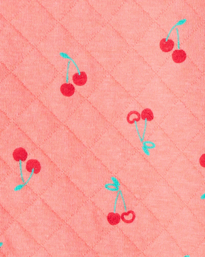 Baby Girl 3-Piece Cherry Quilted Cardigan Outfit Set - Pink