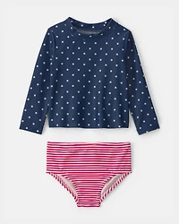 Baby Girl 2-Piece American Flag Rashguard Swimsuit Set - Red/White/Blue