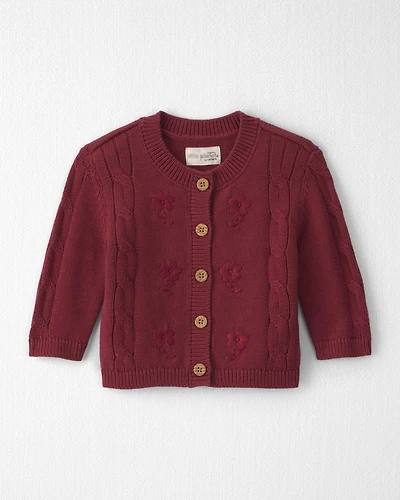 Baby Girl Organic Cotton Sweater Knit Embroidered Cardigan