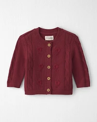 Baby Girl Organic Cotton Sweater Knit Embroidered Cardigan