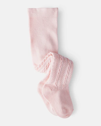 Baby Girl Cable Knit Tights - Pink